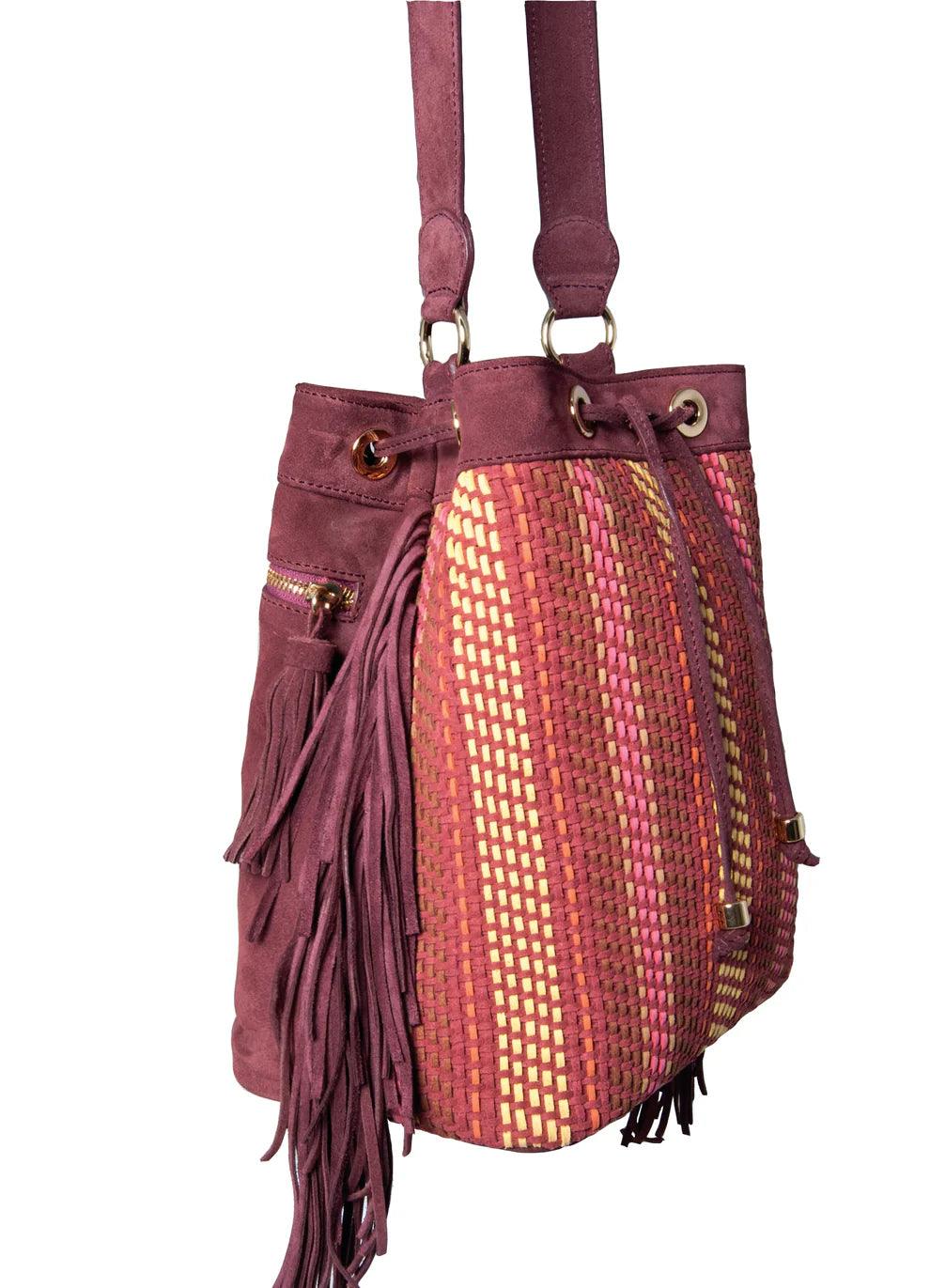 MAE Hand-Braided Suede Bucket Bag | Bohemian Fringe Design – Havana & Co. - Havana & Co.