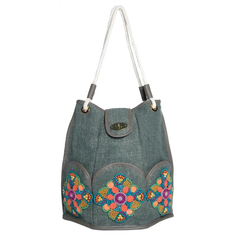 Marguerite Octagonal Bucket Bag | Distressed Canvas with Leather Trim – Havana & Co. - Havana & Co.
