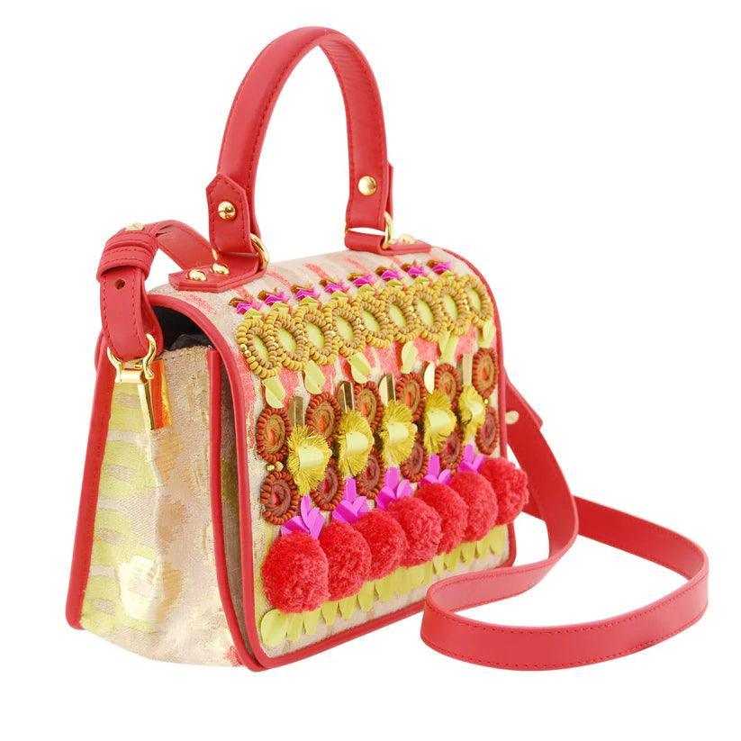 Nandina Embellished Crossbody Bag | Metallic Jacquard & Leather Art Piece – Havana & Co. - Havana & Co.