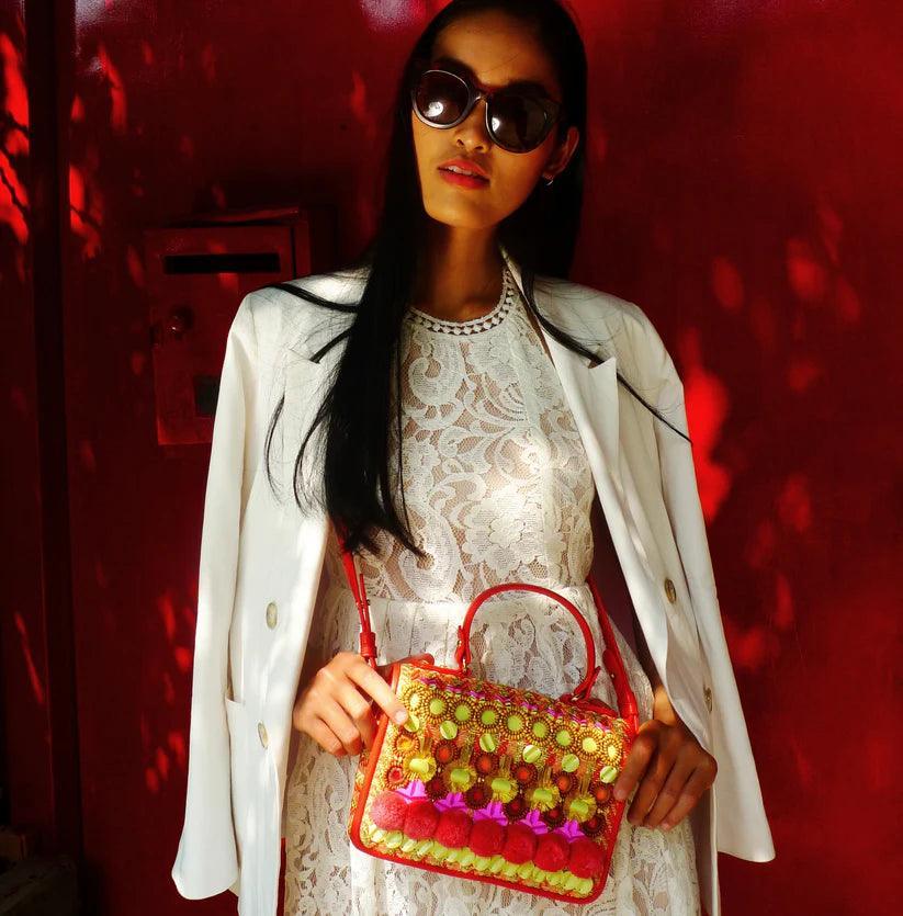 Nandina Embellished Crossbody Bag | Metallic Jacquard & Leather Art Piece – Havana & Co. - Havana & Co.