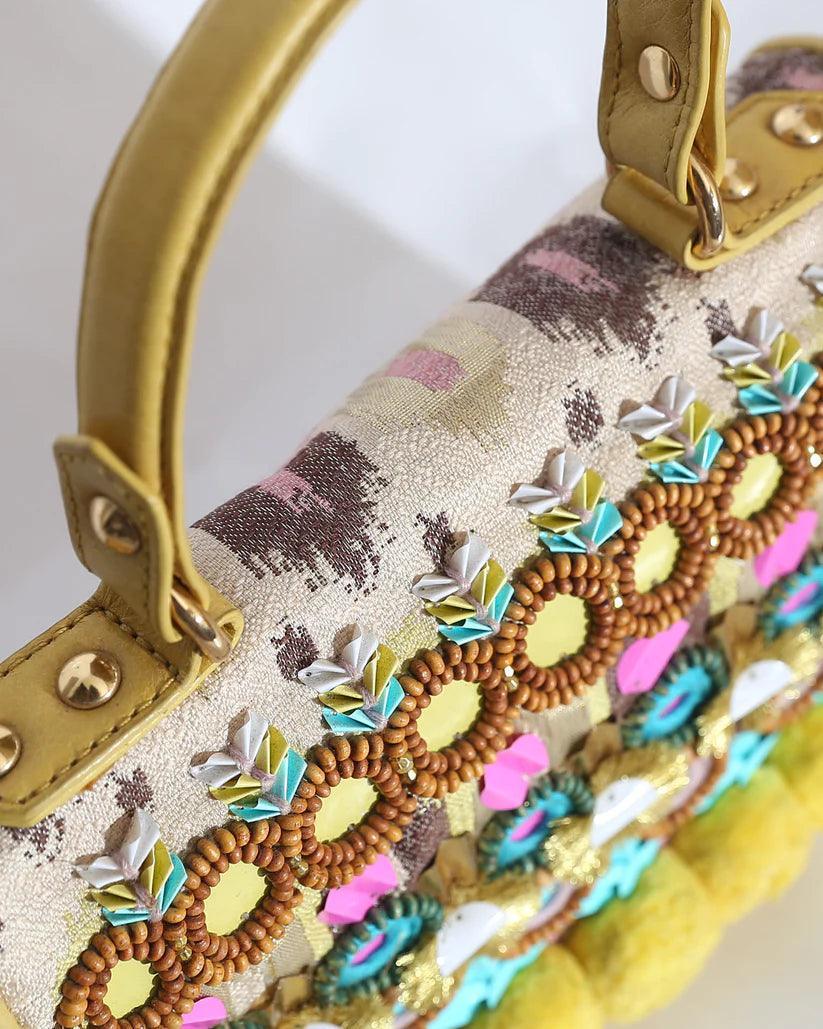 Nandina Embellished Crossbody Bag | Metallic Jacquard & Leather Art Piece – Havana & Co. - Havana & Co.