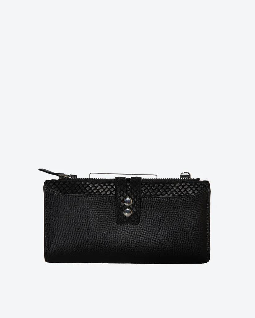 Pita Leather Clutch Wallet by Havana & Co. – Compact Saffiano leather bag with embossed texture and detachable rust-resistant chain.