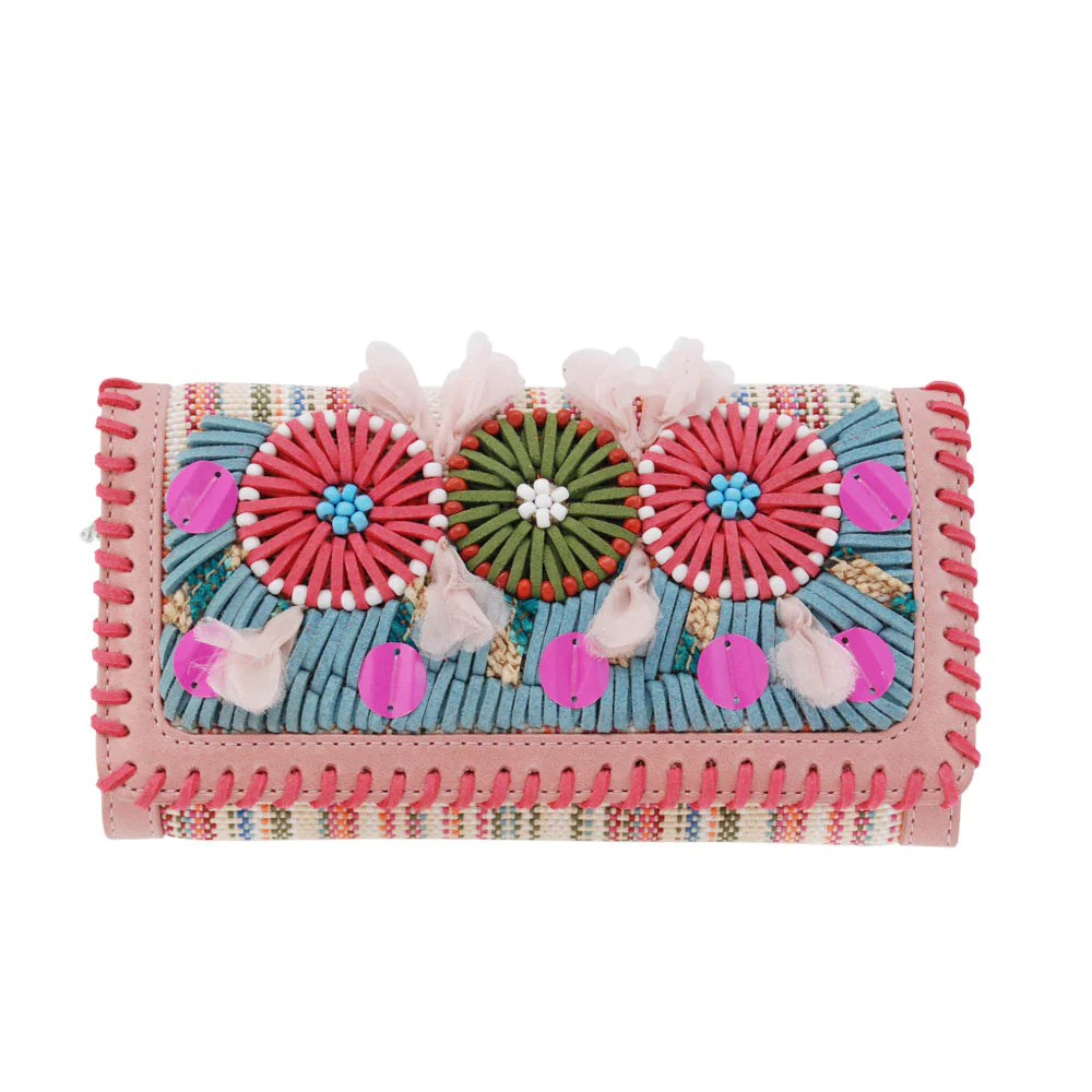 GERANIUM: Leather Embroidered Wallet