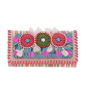 GERANIUM: Leather Embroidered Wallet