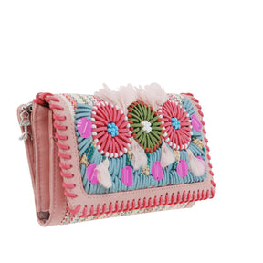 GERANIUM: Leather Embroidered Wallet