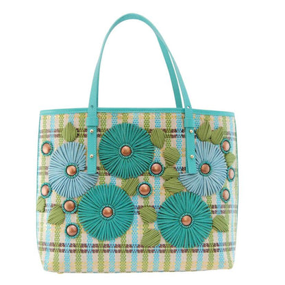 Calamintha Embellished Tote in Turquoise by Havana & Co. with handcrafted floral details