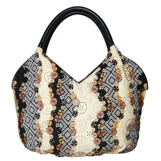 Doris Patchwork Bucket Bag by Havana & Co. with decorative buttons and unique fabric design