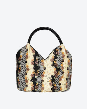 Doris Patchwork Bucket Bag by Havana & Co. with decorative buttons and unique fabric design