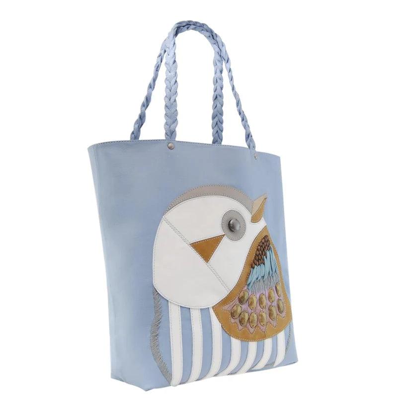 Dowitcher Leather Applique Tote by Havana & Co. with whimsical bird design and leather trims