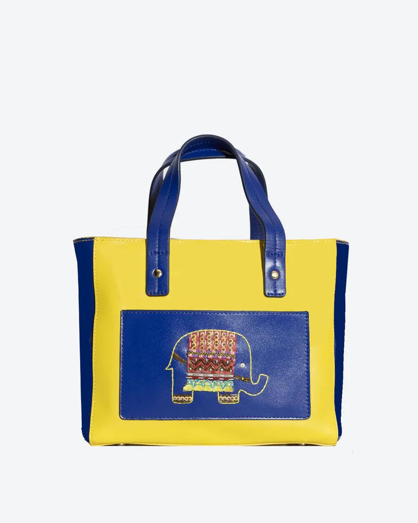 Ekanta Leather Square Tote by Havana & Co. with whimsical Rajasthan-inspired design and functional pockets