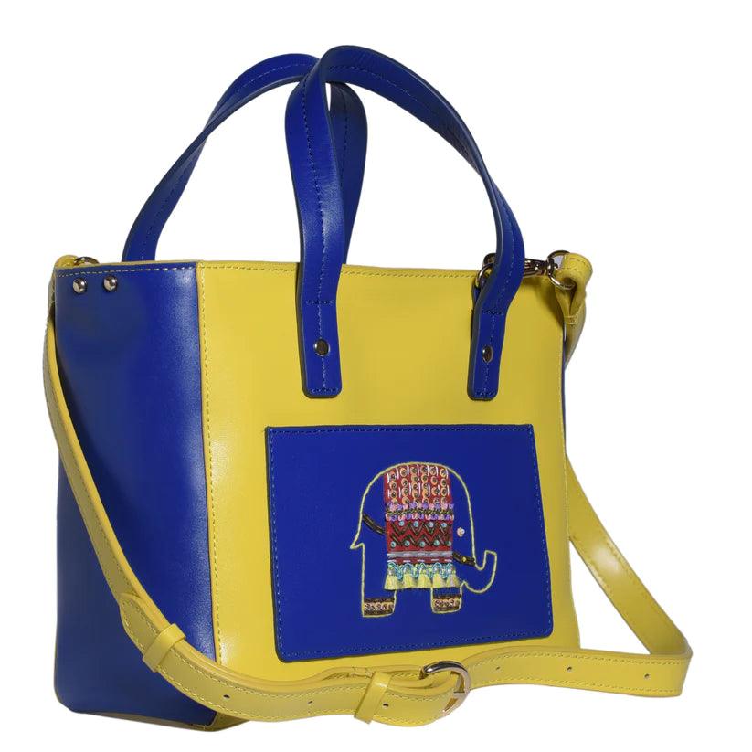 Ekanta Leather Square Tote by Havana & Co. with whimsical Rajasthan-inspired design and functional pockets