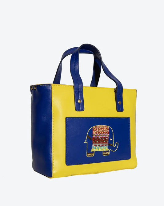 Ekanta Leather Square Tote by Havana & Co. with whimsical Rajasthan-inspired design and functional pockets