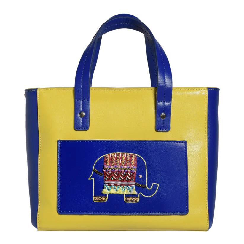 Ekanta Leather Square Tote by Havana & Co. with whimsical Rajasthan-inspired design and functional pockets