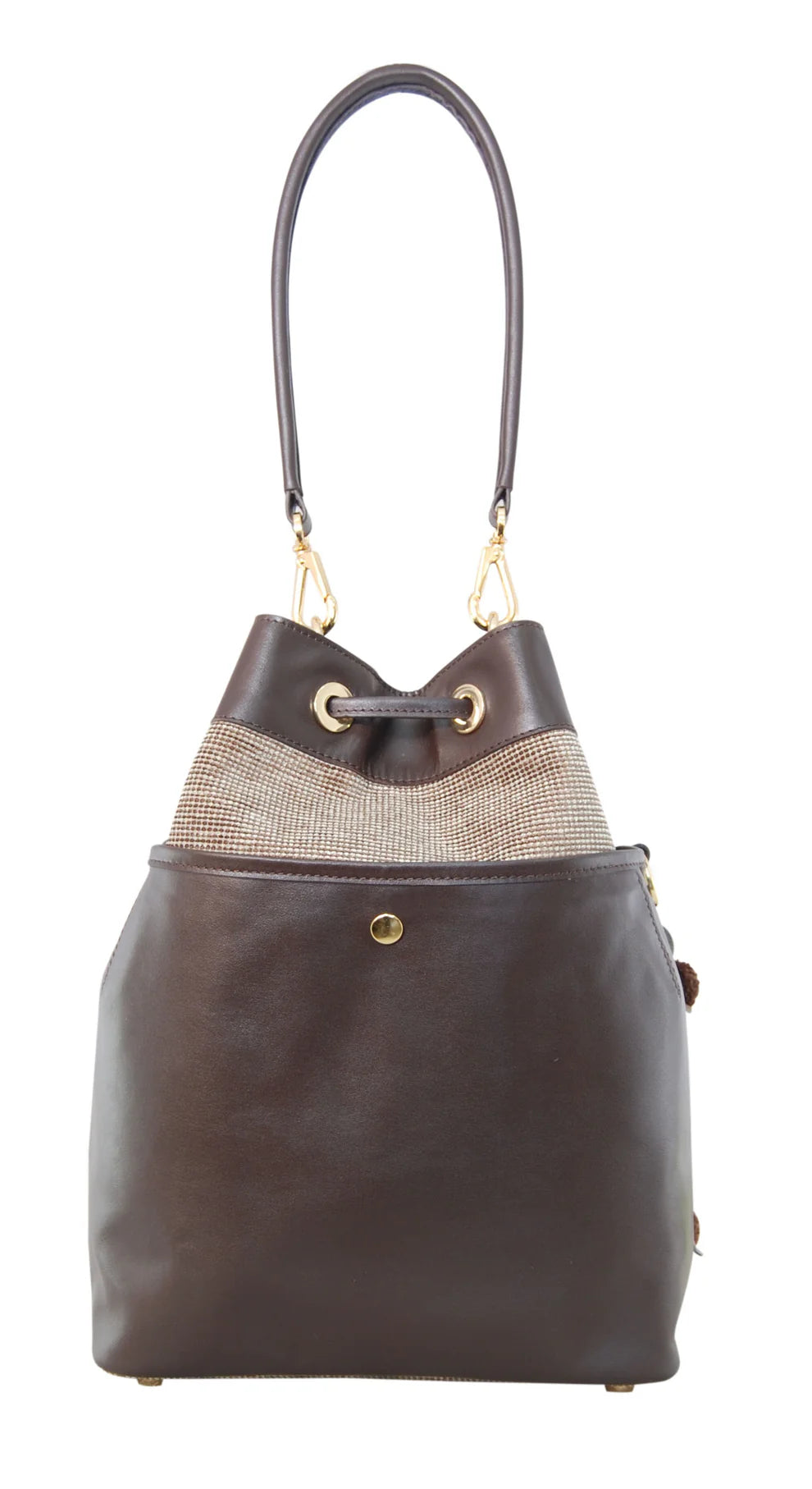 EMINA Leather Bucket in Brown by Havana & Co. with handcrafted details and hidden pockets