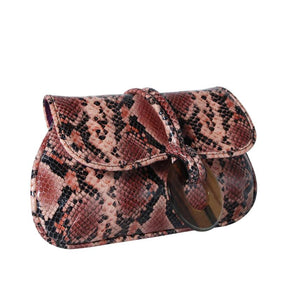 Frances Python Clutch by Havana & Co. crafted from Italian leather with python print and buffalo horn ring closure