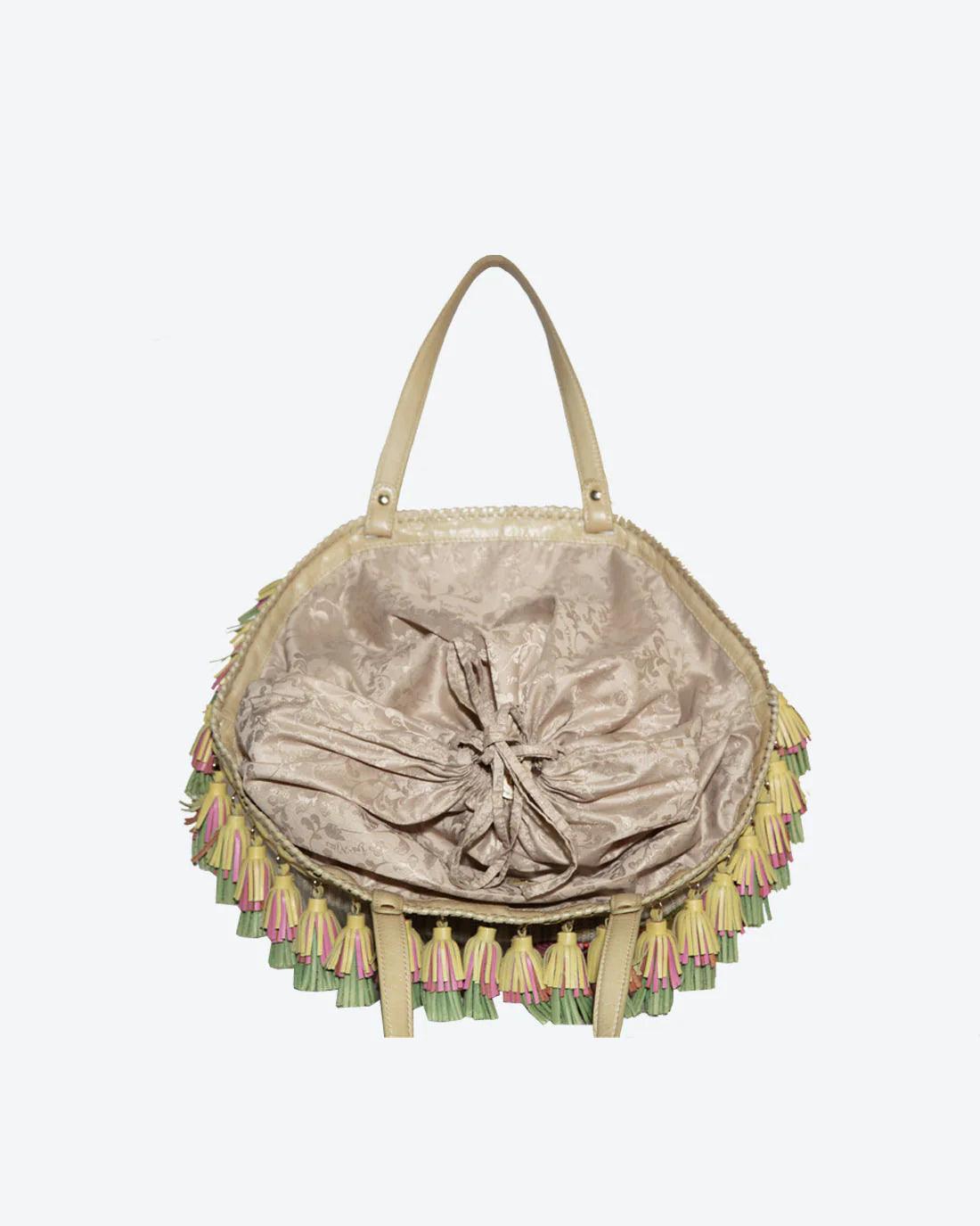 GAURA Embellished Beach Basket by Havana & Co. with handmade tassels and floral embroidery