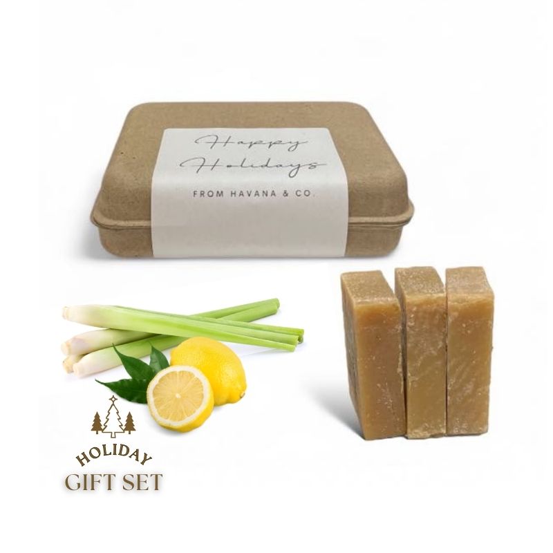 Lemongrass Fresh Set 3-bar by Havana & Co. – Handcrafted soaps infused with lemongrass, perfect for an energizing and uplifting holiday gift