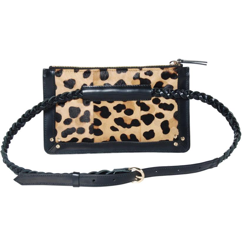 LEOPARD Convertible Pouch by Havana & Co. – Genuine leopard print leather bag with detachable strap, wearable as a crossbody, bum bag, or pouch.