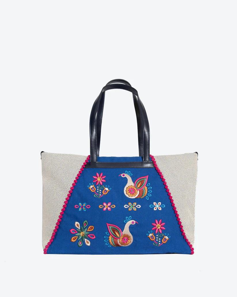 Mara Folklore Embroidered Shopper by Havana & Co. – Vibrant hand-embroidered lightweight tote with roomy interior and artistic design.