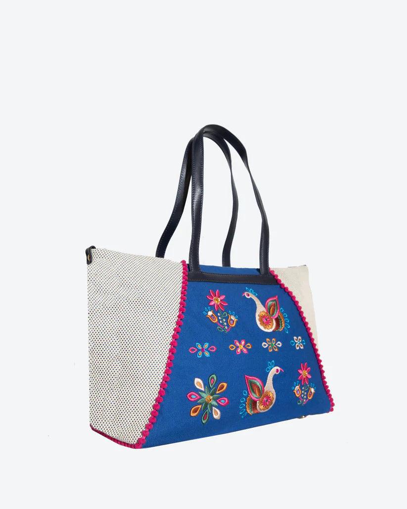 Mara Folklore Embroidered Shopper by Havana & Co. – Vibrant hand-embroidered lightweight tote with roomy interior and artistic design