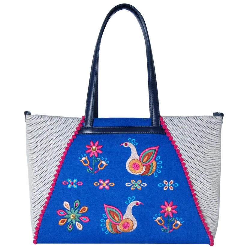 Mara Folklore Embroidered Shopper by Havana & Co. – Vibrant hand-embroidered lightweight tote with roomy interior and artistic design.