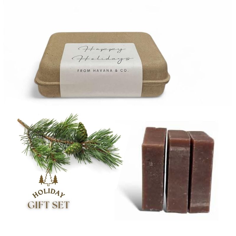 Pinewood Essence Set 3-bar by Havana & Co. – Handcrafted soaps with the earthy scent of pinewood, perfect for a calming and nature-inspired holiday gift.