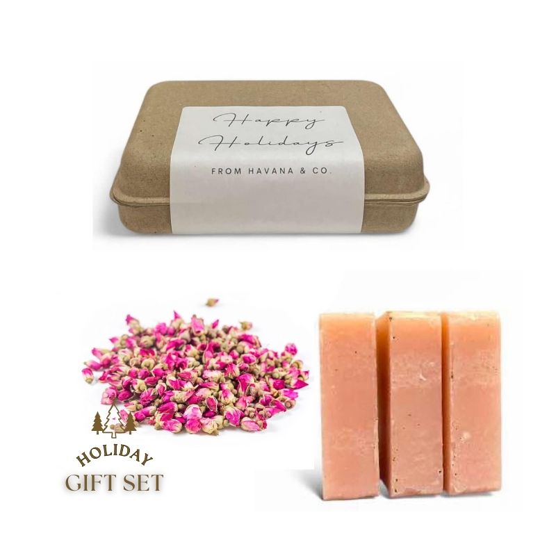 Radiant Rose Glow Set 3-bar by Havana & Co. – Luxurious handmade soaps with a delicate rose fragrance, packaged as a rejuvenating holiday gift set