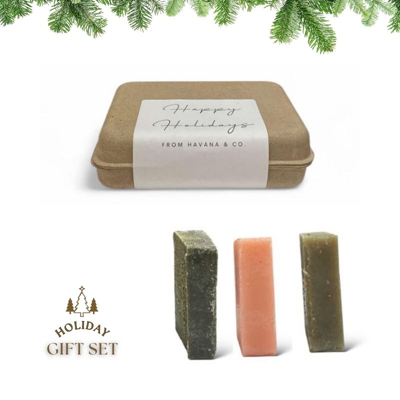 Set of 3 Eucalyptus, Rose & Green Tea Bars by Havana & Co. – Handcrafted holiday gift soaps with refreshing, floral, and revitalizing aromas.