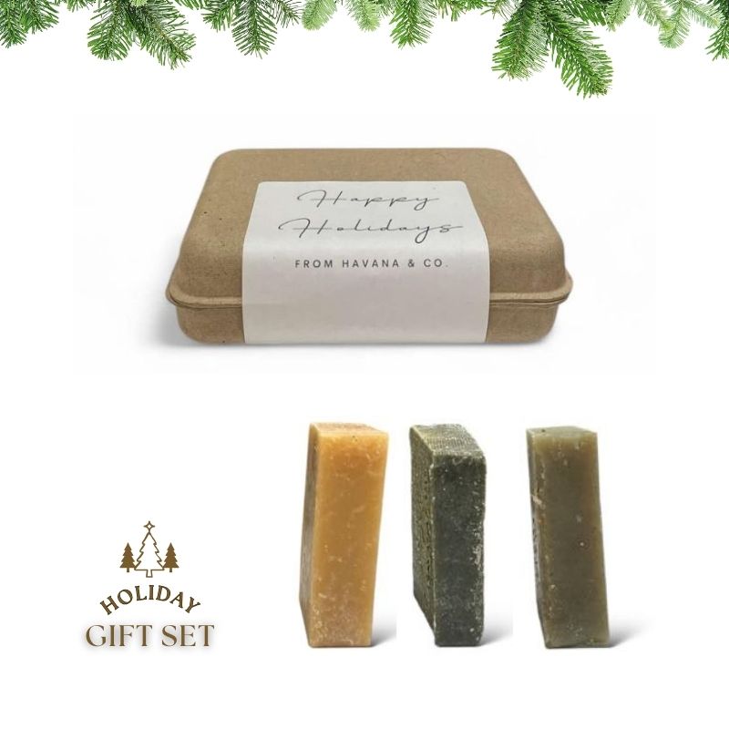 Set of 3 Lemon, Eucalyptus & Green Tea Bars by Havana & Co. – Handcrafted holiday gift soaps with zesty, refreshing, and revitalizing aromas.