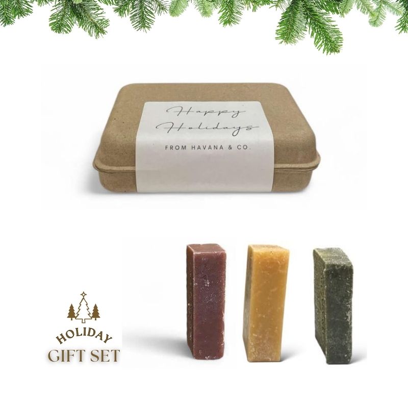 Set of 3 Pinewood, Lemongrass & Eucalyptus Bars by Havana & Co. – Handcrafted holiday gift soaps with grounding, zesty, and refreshing aromas.