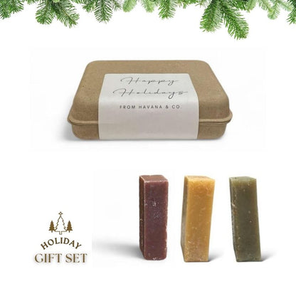 Set of 3 Pinewood, Lemongrass & Green Tea Bars by Havana & Co. – Handcrafted holiday gift soaps with grounding, zesty, and refreshing aromas.