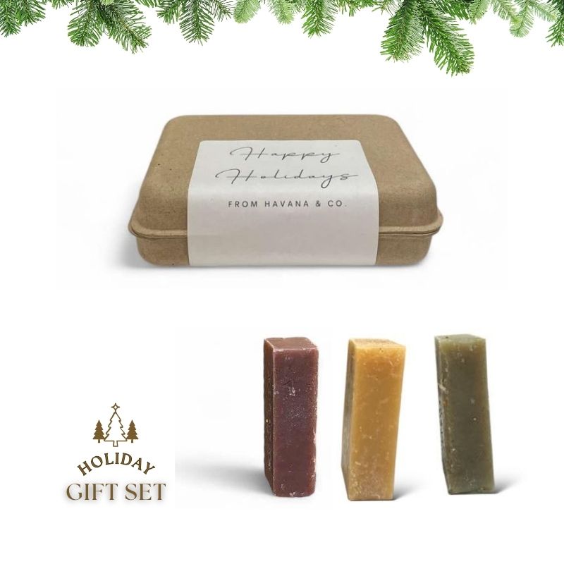 Set of 3 Pinewood, Lemongrass & Green Tea Bars by Havana & Co. – Handcrafted holiday gift soaps with grounding, zesty, and refreshing aromas