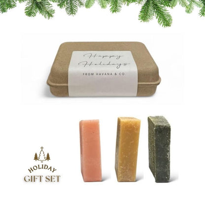 Set of 3 Rose, Lemongrass & Eucalyptus Bars by Havana & Co. – Handcrafted holiday gift soaps with floral, zesty, and refreshing aromas.